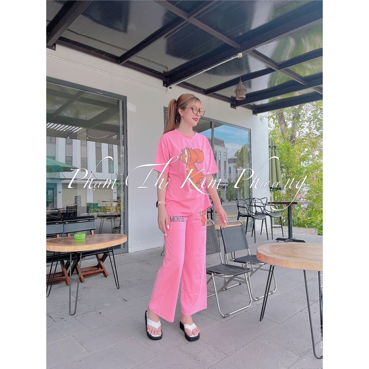 Set Quần Ống Rộng Nữ Cao Cấp, Hàng Bao Đẹp, Thun Cotton 100%, 45kg đến 80kg vừa, P339