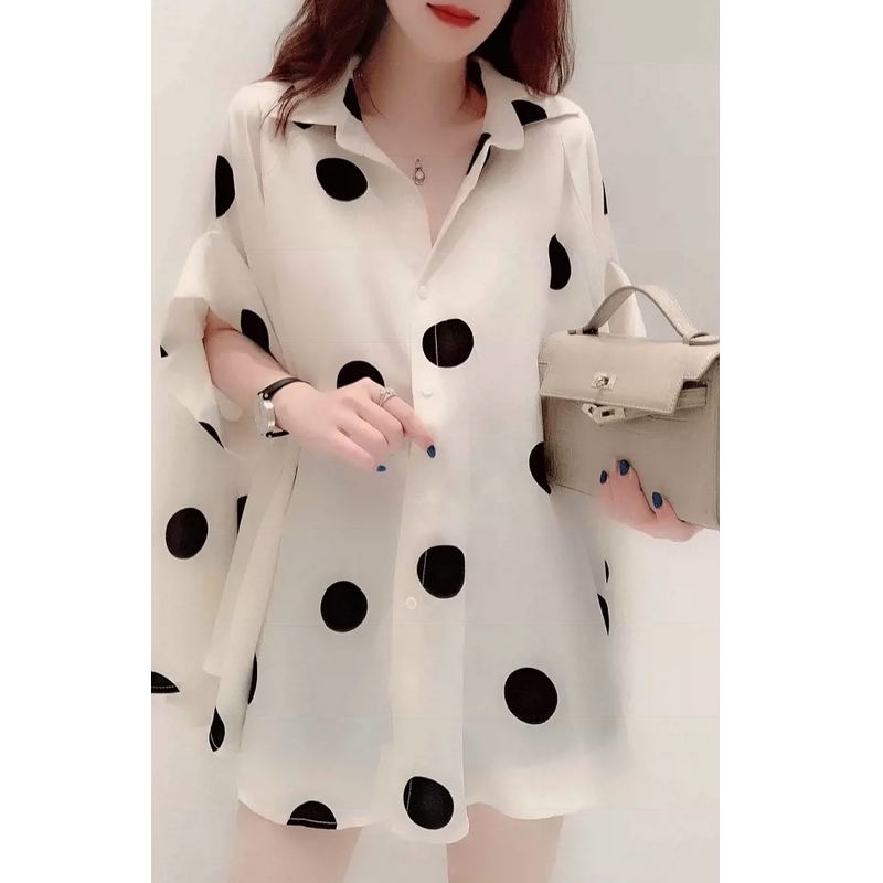 Áo Sơ Mi Chiffon Tay Ngắn Dáng Rộng Họa Tiết Chấm Bi Thời Trang Mùa Hè 2022 Mới