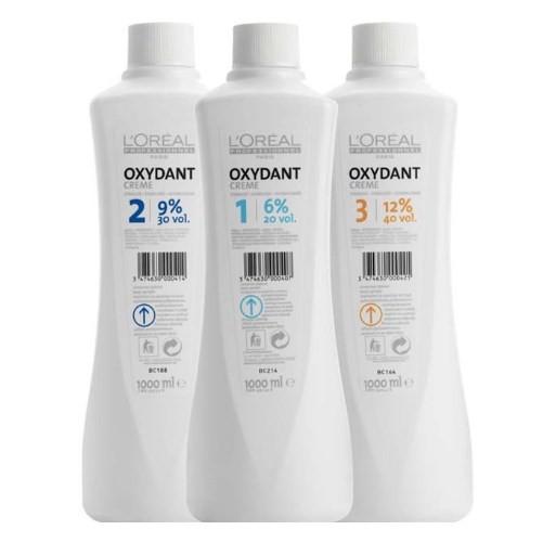 Kem oxy Trợ Nhuộm Loreal Oxydant Creme 1000ml giúp mở biểu bì tóc, kích hoạt hạt màu lên tông chuẩn ,đẹp