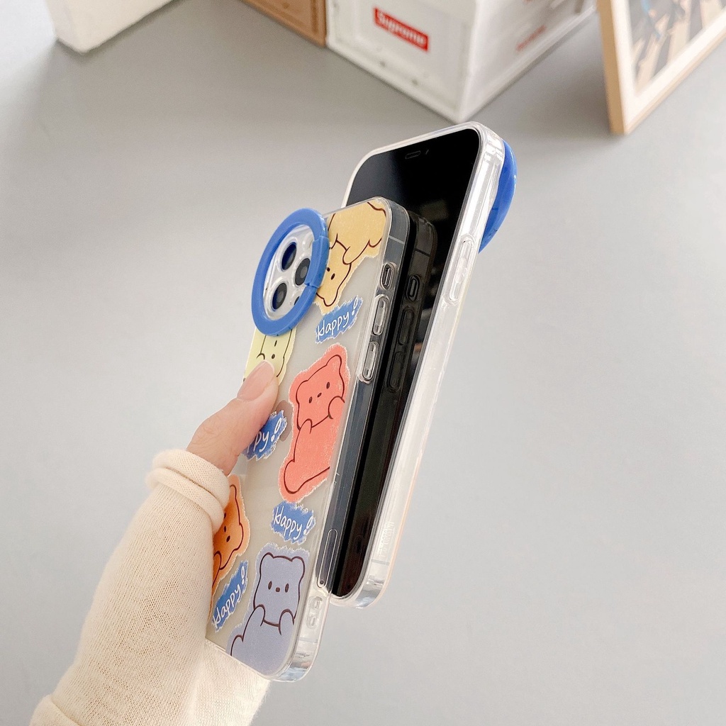 Ốp lưng iphone cạnh vuông trong kèm iring camera gấu graffiti 7plus/8/8plus/x/xs/11/12/pro/max/plus/promax DT10