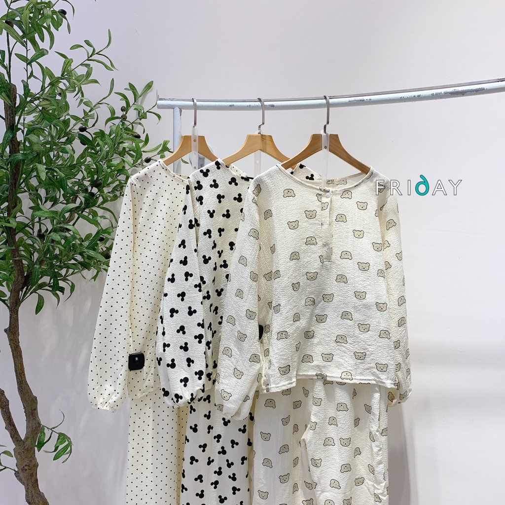 Bộ đồ ngủ chất đũi nhăn dáng dài nhiều hoạ tiết Friday | BigBuy360 - bigbuy360.vn
