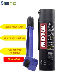 [Combo] Xịt Dưỡng Sên Motul Chain Lube Factory Line C4 400ml và Bàn Chải Chà Sên Xe 3D Chuyên Nghiệp.