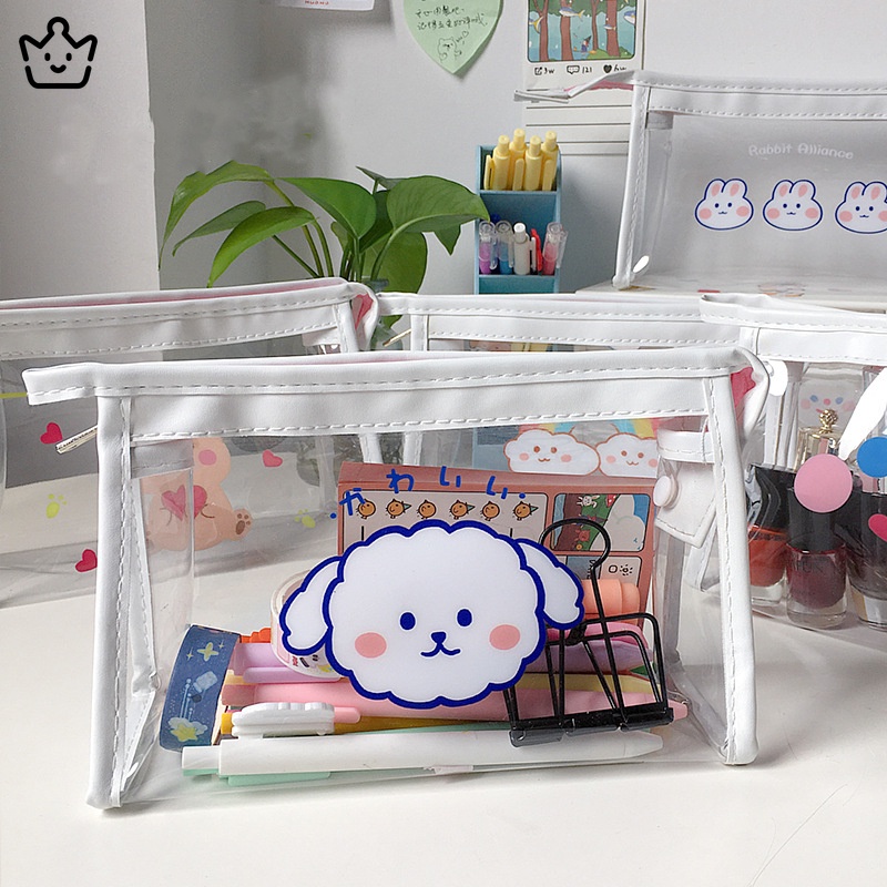 Túi đựng bút trong suốt họa tiết hoạt hình đáng yêu đa dụng