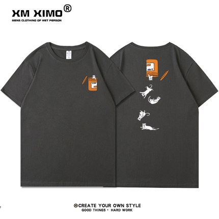 Áo thun XM XIMO ngắn tay in hình "Mèo Hộp" áo phông