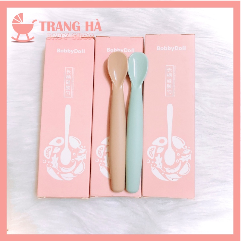 Hộp 2 Thìa Ăn Dặm Silicon BobbyDoll Siêu Mềm Cho Bé, Thìa Ăn Dặm Bảo Vệ Nướu Kèm Hộp Chất Liệu Silicon Cao Cấp An Toàn