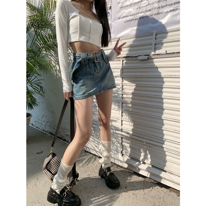 LALISAS Quần short denim Lưng Cao Thời Trang Hàn Quốc Quyến Rũ Cho Nữ