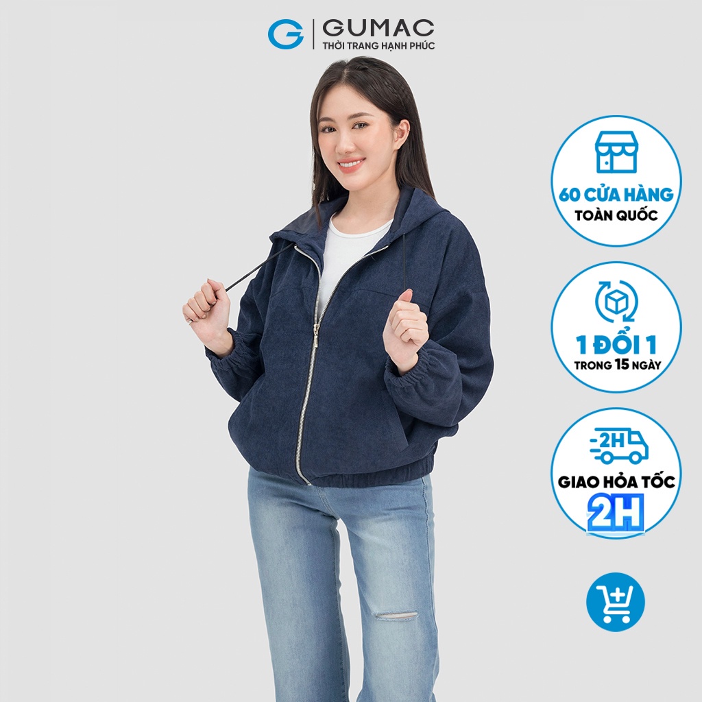 Áo khoác nữ nhung tăm có nón AC07038 thời trang GUMAC