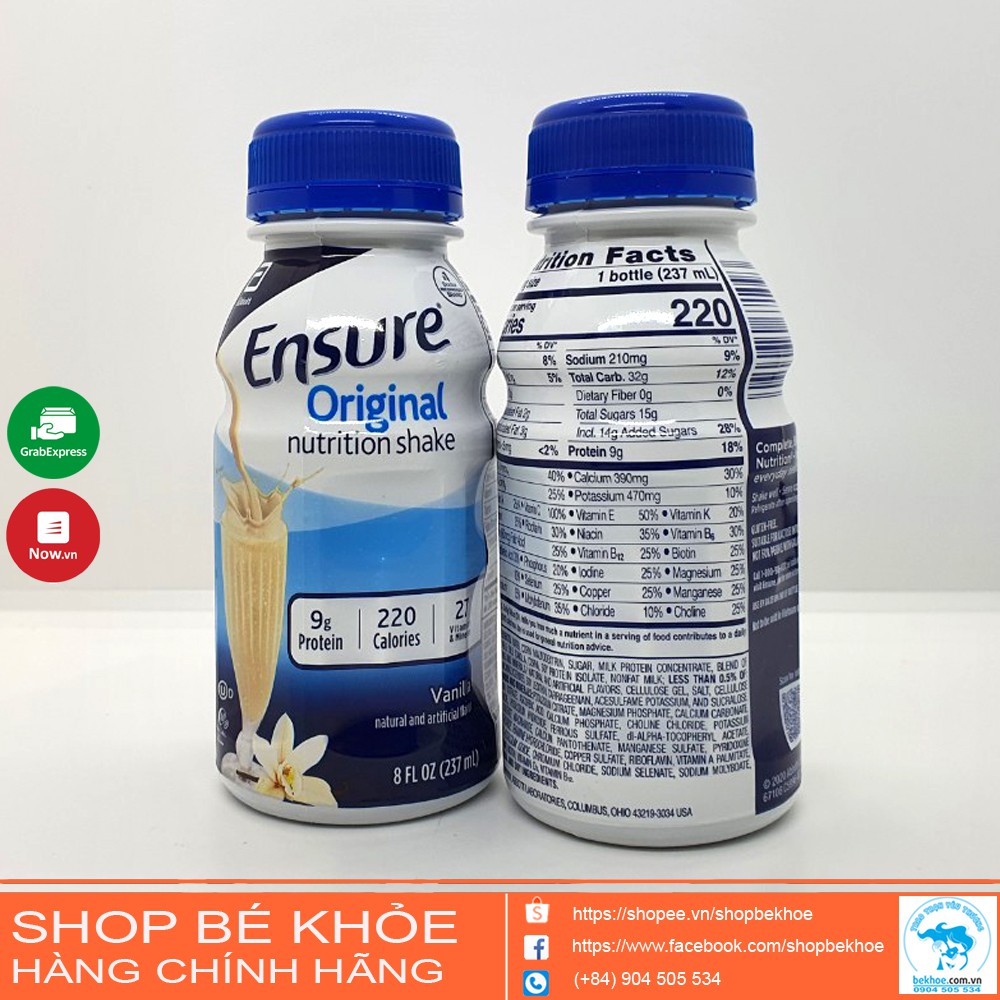 Ensure nước - Ensure Original Nutrition Powder chai 237ml: Thùng 30 chai