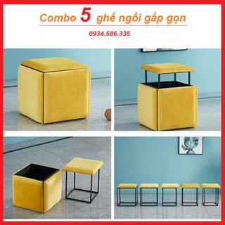 [Có Video] Combo 5 Ghế Ngồi Gấp Gọn Kèm Bánh Xe Di Chuyển Đa Năng - Bộ Ghế Ngồi Thiết Kế Mới