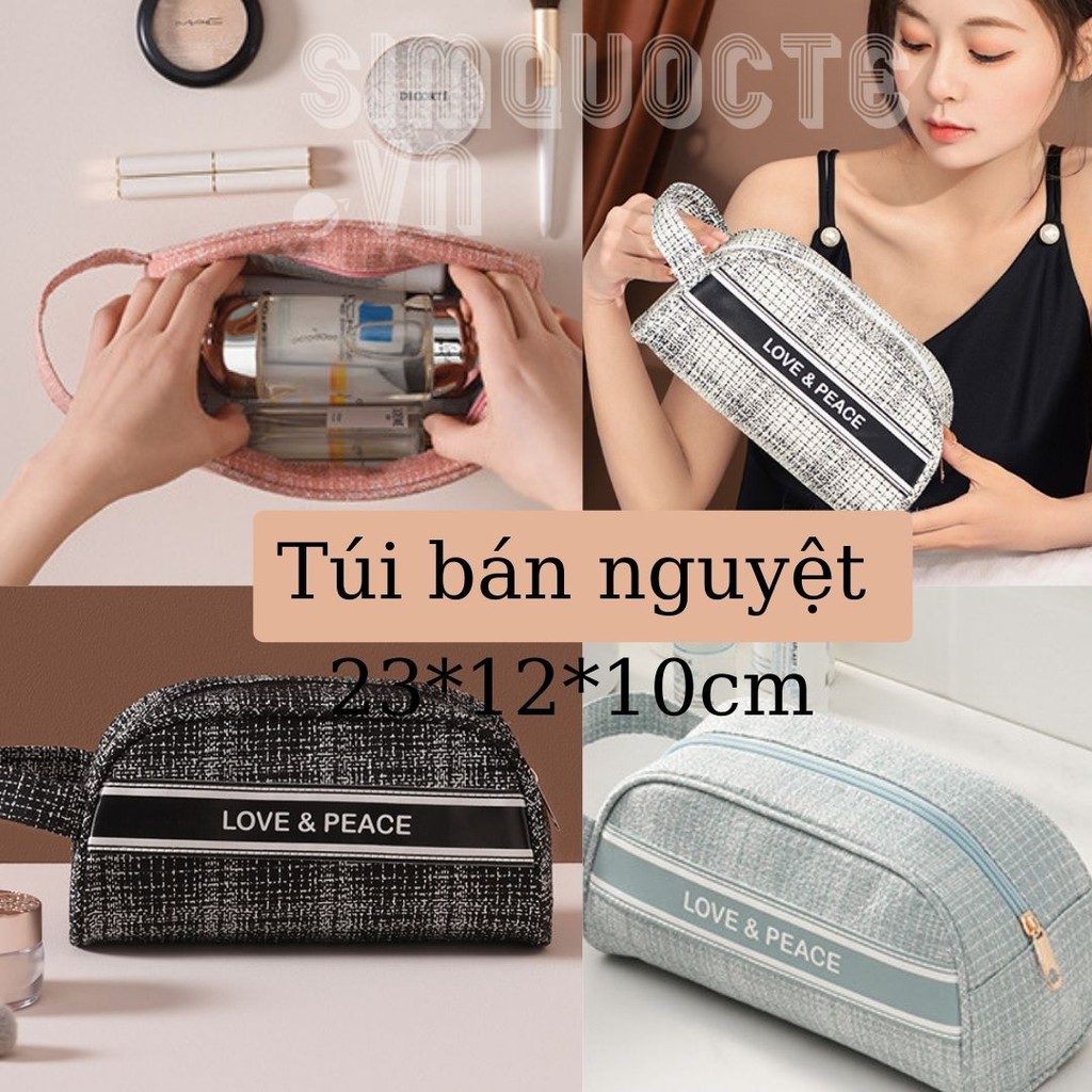 [Mẫu mới 2021] Túi đựng mỹ phẩm du lịch Bóp Ví đựng mỹ phẩm đồ trang điểm Love &amp; Peace TMP15