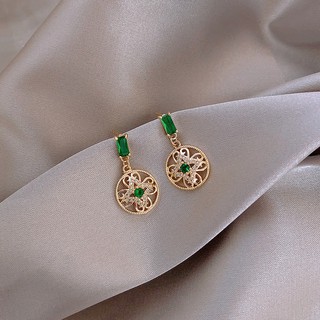Khuyên Tai Mạ Bạc 925 Đính Đá Ngọc Lục Bảo Lãng Mạn Cho Nữ