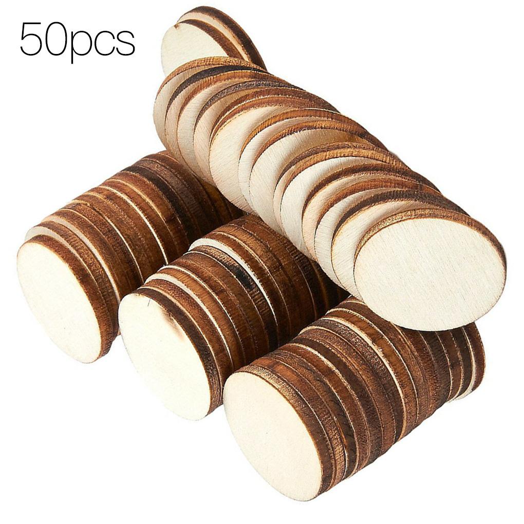 50 Pieces Wooden Circle Slice Portable Smooth DIY Unfinished Writing Craft Indoor Festival Decoration Interactive Toys
