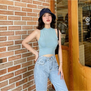 Áo balo cổ cao dáng croptop lửng