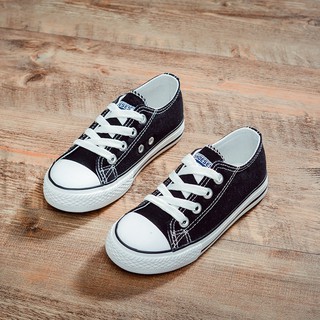 Giày vải cho trẻ em cổ thấp màu đen có dây buộc đủ size cho người lớn và trẻ em từ 19 đến 42