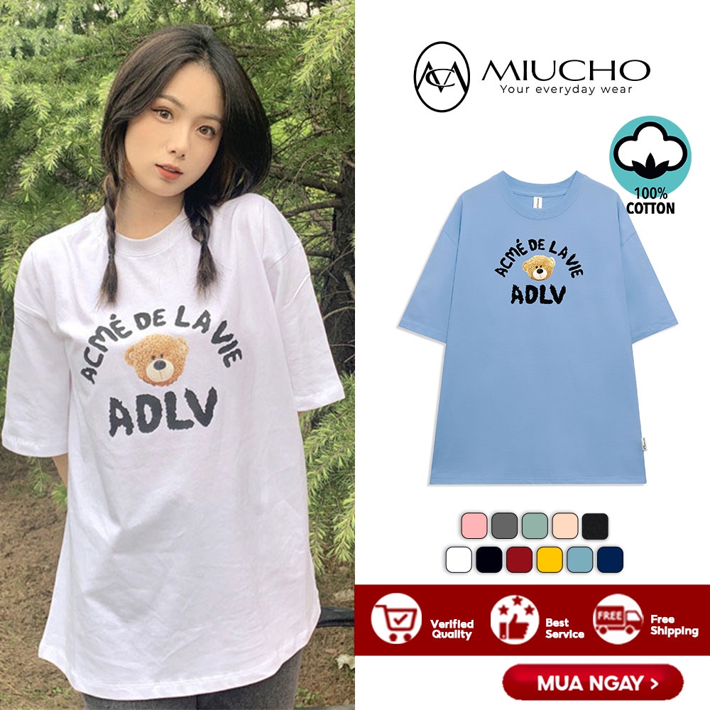 Áo phông adlv nữ form rộng tay lỡ unisex, áo thun adlv nữ form rộng tay lỡ unisex cotton AT130 Miucho in logo | BigBuy360 - bigbuy360.vn