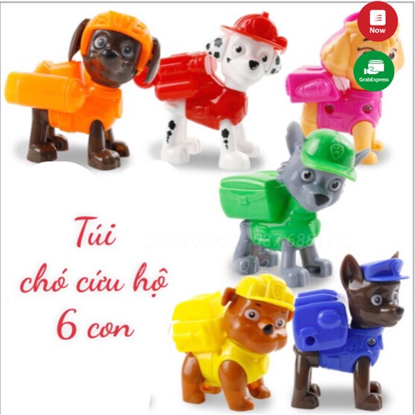 [HOT][ Nhựa tốt - Đẹp] Túi đồ chơi mô hình 6 chó cứu hộ Paw patrol dễ thương CCH300