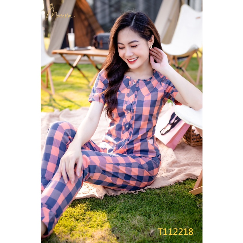 Bộ mặc nhà Linen Hàn cao cấp Mộc Eva áo cộc tay quần dài mềm mại trẻ trung T112218