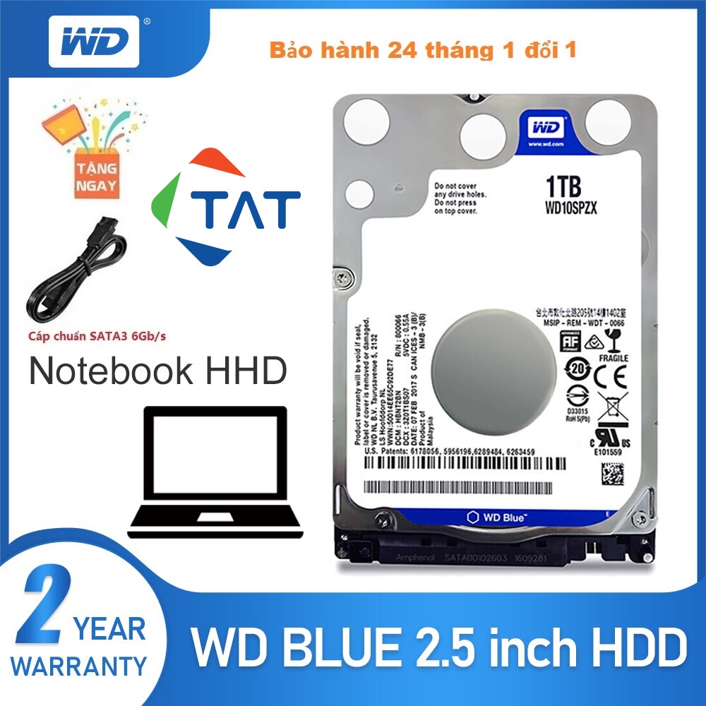 Ổ Cứng HDD Laptop 1TB WD Blue 2.5 inch Chính Hãng - Bảo hành 24 tháng 1 đổi 1