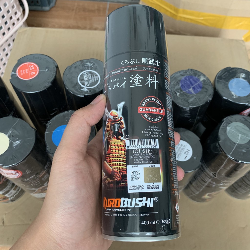Sơn xịt Samurai chuyên dùng cho xe máy MÀU TRẮNG 2/102 sơn xịt xe máy Chống cháy, Chống rạn nứt, Vòi xịt chống chảy