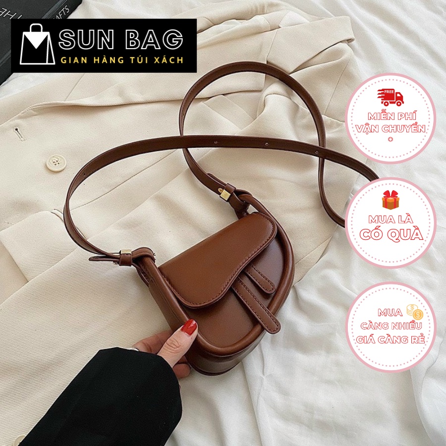 Túi xách mini nữ đeo chéo, đeo vai, kẹp nách, ken viền, dáng yên ngựa, da trơn cao cấp, nhẹ nhàng tiểu thư SB268