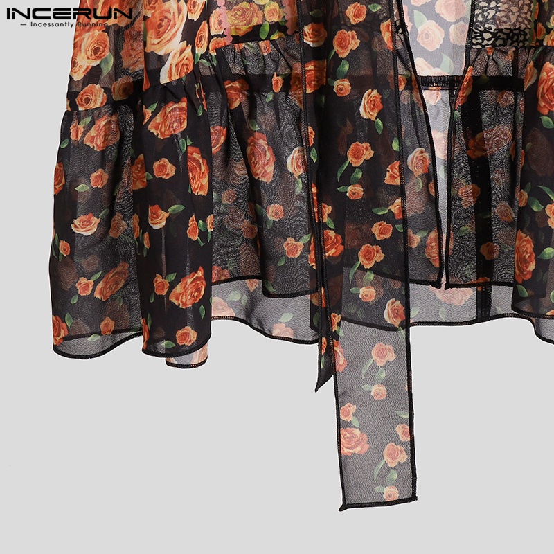 INCERUN Áo Khoác Lưới Cardigan Tay 3 / 4 In Họa Tiết Hoa Phong Cách Cổ Điển Thời Trang Cho Nam