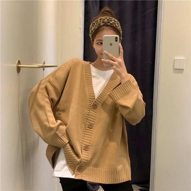 Hàng sẵn_Áo khoác len nữ đầu xuân mới có nút cài ulzzang