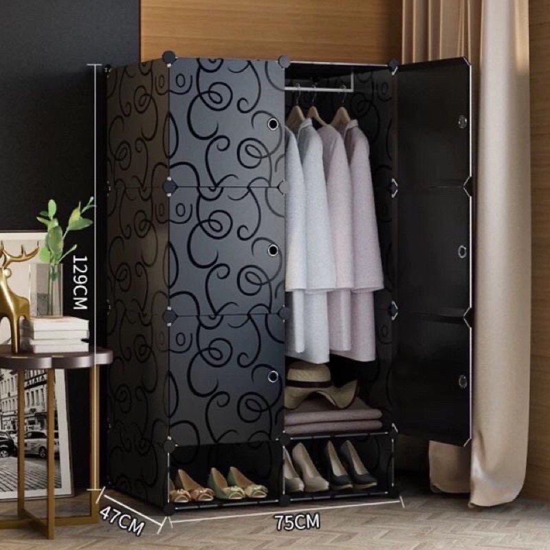 TỦ NHỰA QUẦN ÁO LẮP GHÉP 6+2 Ô GIÀY SIZE SÂU 47cm. Tặng kèm 1 treo đồ.
