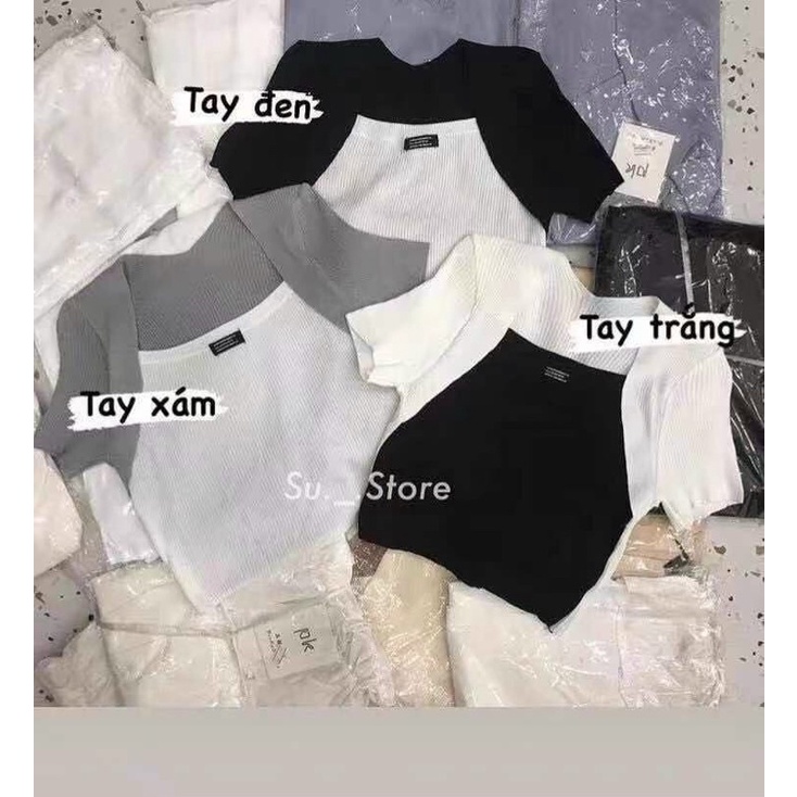Áo len mỏng cổ vuông tay phối cực xinh