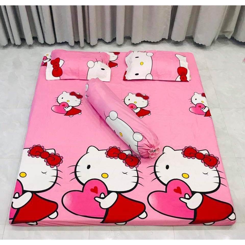 Bộ ga gối kèm vỏ gối ôm cotton poly,đủ kích thước mẫu hello kitty ôm tim