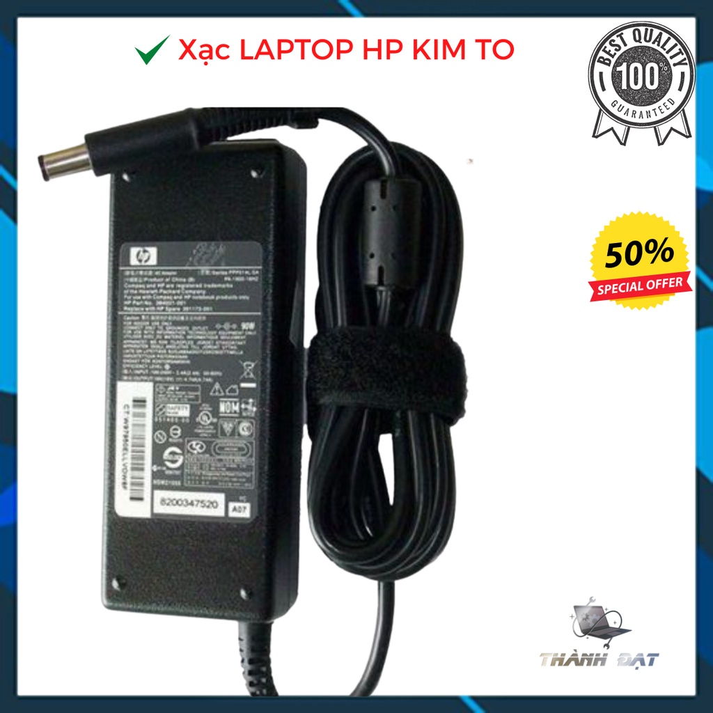 Sạc laptop HP 19v-4.7a 18.5v-3.5a chân tròn to có kim ở giữa - tặng kèm dây nguồn