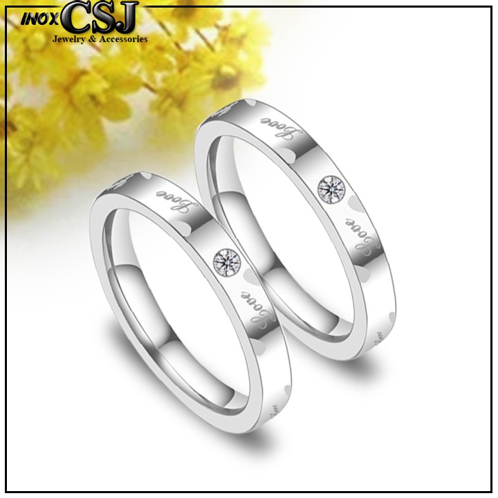 02 chiếc nhẫn cặp đôi tình nhân inox cao cấp chữ Love đính xoàn đẹp, không đen - tặng hộp đựng xinh xắn