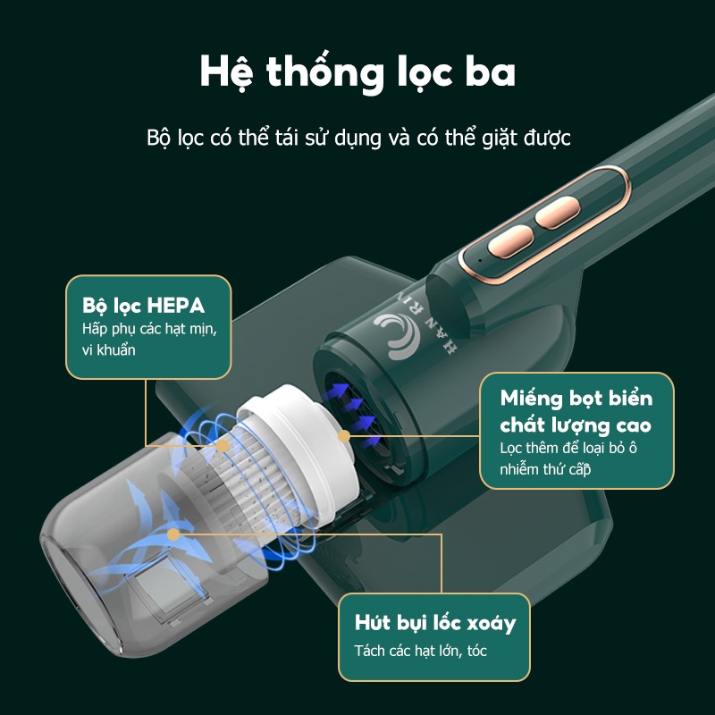 Máy hút bụi giường nệm HAN RIVER diệt khuẩn UV tùy chọn màu sắc - Hàng chính hãng