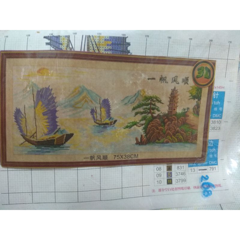 Tranh thêu chữ thập 3D thuyền thuận buồm xuôi gió