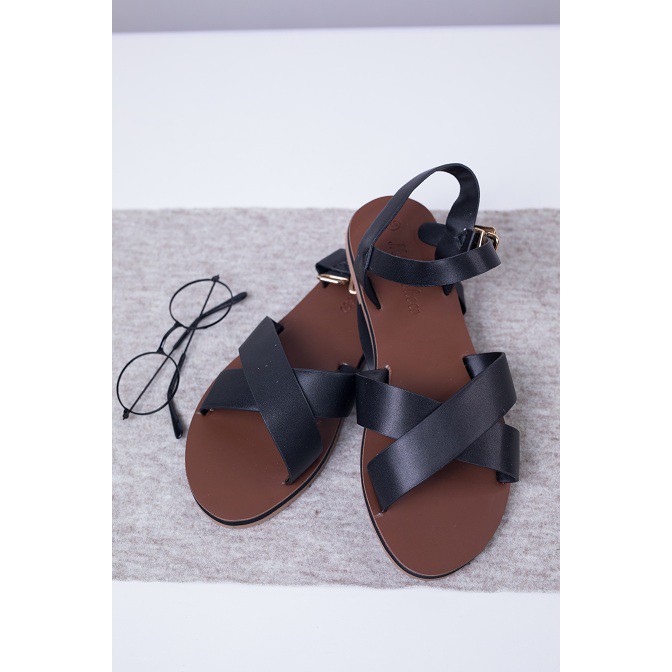 giảm sâu - [hàng chất lượng] giày sandal xỏ ngón quai chéo hiệu MPH Shoes-giày sandal nữ thời trang-sandal cao cấp-đen