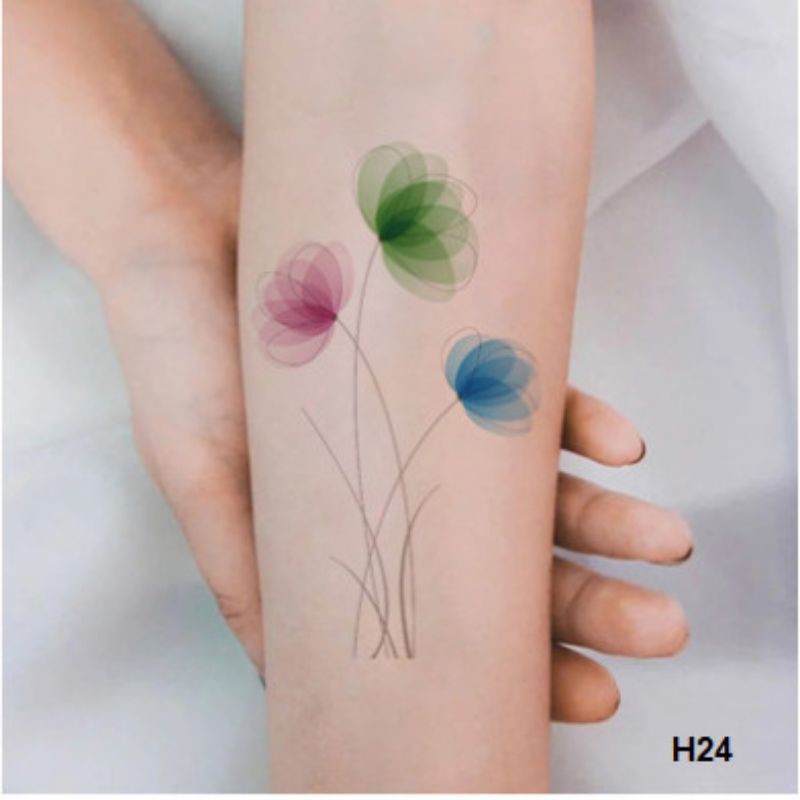 Hình xăm hoa màu loang h24. Xăm dán tatoo mini tạm thời, size &lt;10x6cm
