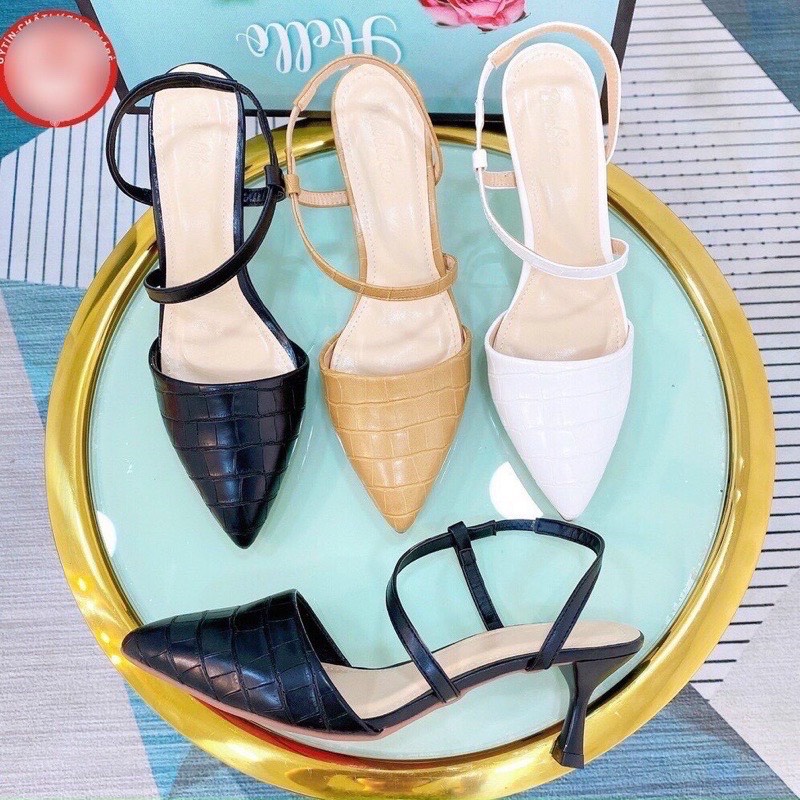 ZZ99- Giày/ dép cao gót 7 phân gót nhọn, sandal Slingback bít mũi thời trang công sở đẹp