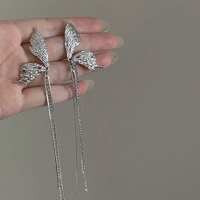 Khuyên Tai Kim Loại Dáng Dài Mặt Hình Bướm Thời Trang Cá Tính Dành Cho Nữ