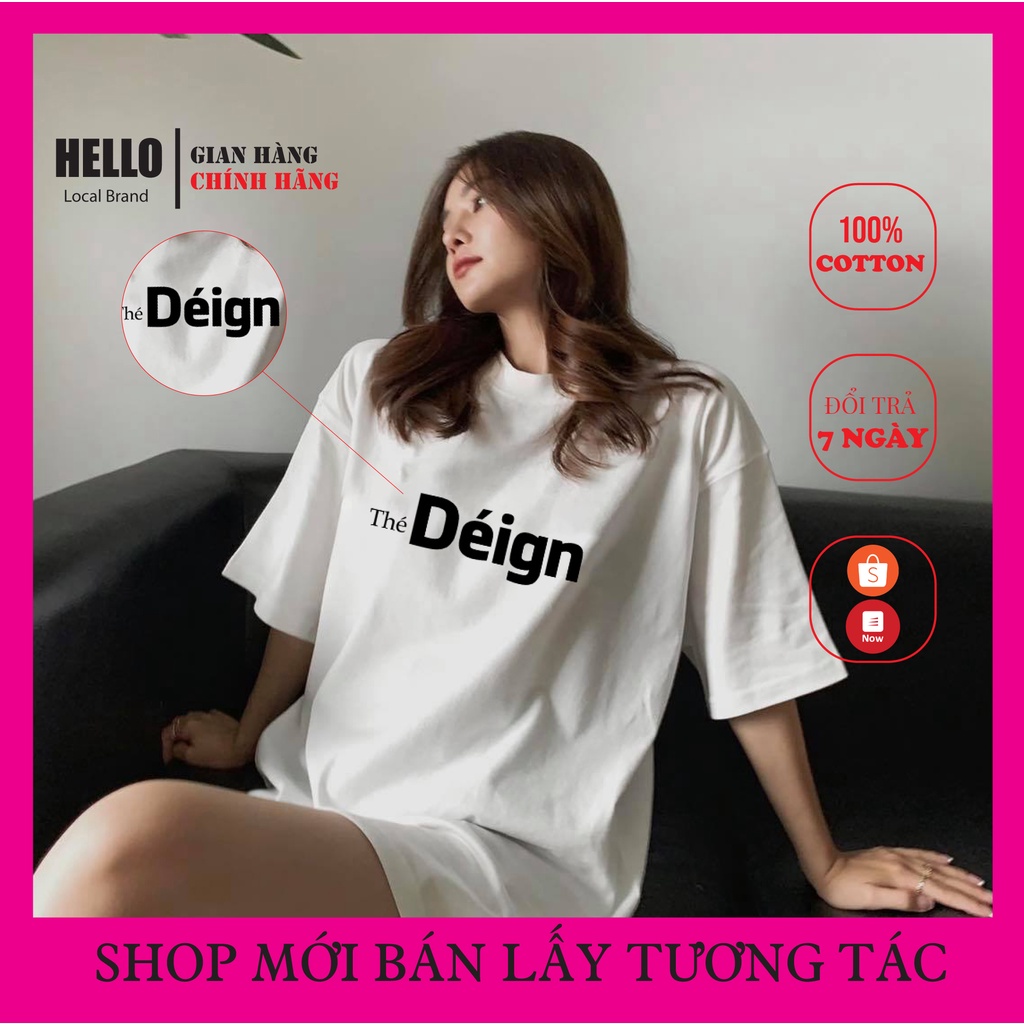 [Áo phông tay lỡ nữ nam Unisex HELLO] Áo thun nữ Unisex form rộng cotton thoáng mát The Deign_Ap28