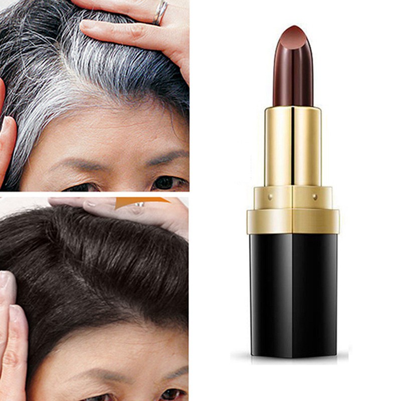2pcs One-Off Hair Color Pen Temporary Makeup Lipstick Pen Fast DIY Styling Mild Stick Cover White Hair Hair Dye Cream - Black & Coffee