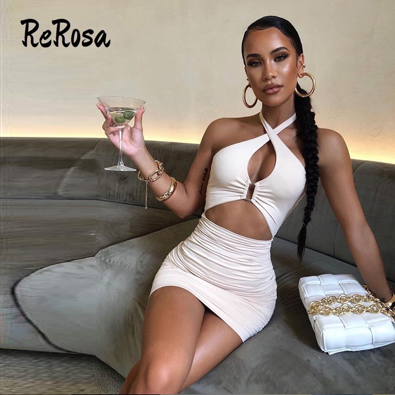 Rerosa Đầm Ôm Hai Dây Hở Lưng Thời Trang Gợi Cảm Cho Nữ