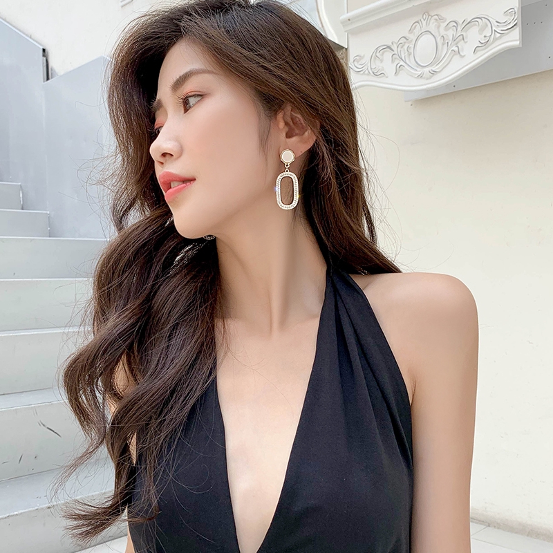 Khuyên tai hình Oval đính đá nhân tạo hình chim cú mạ bạc S925 chất lượng cao