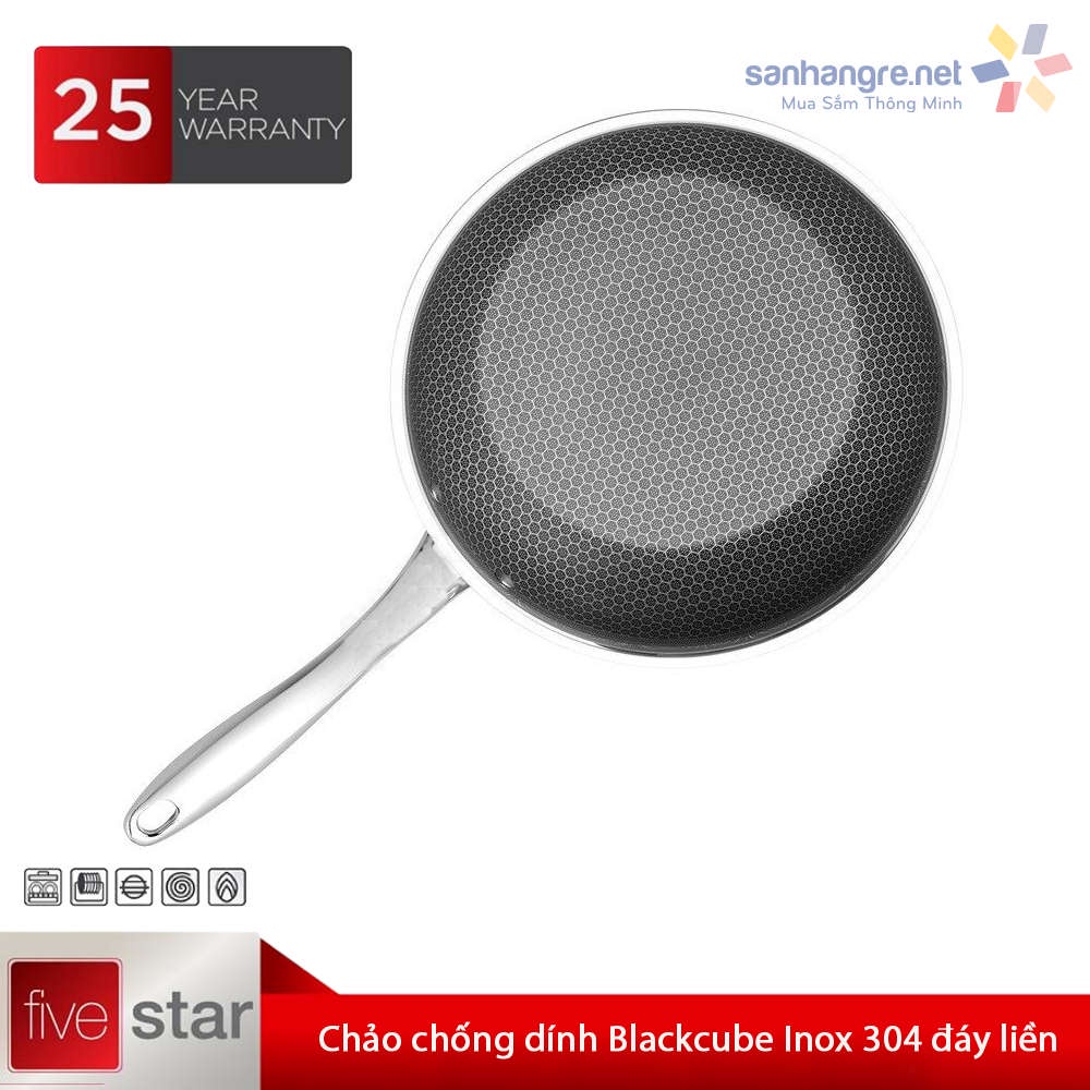 Chảo sâu lòng chống dính 3 lớp Inox 304 Fivestar Blackcube 20cm đáy liền FPC20001