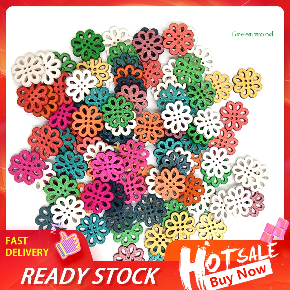 100 Nút Gỗ 4 Lỗ Hình Hoa Cúc