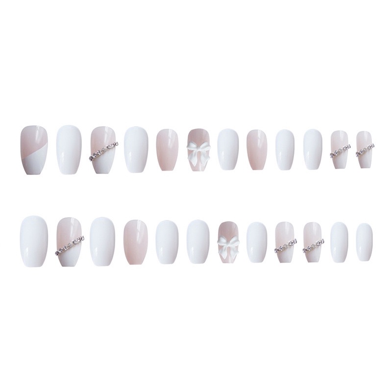 Set 24 móng giả D296 đính đá ( Tặng kèm keo và dũa )