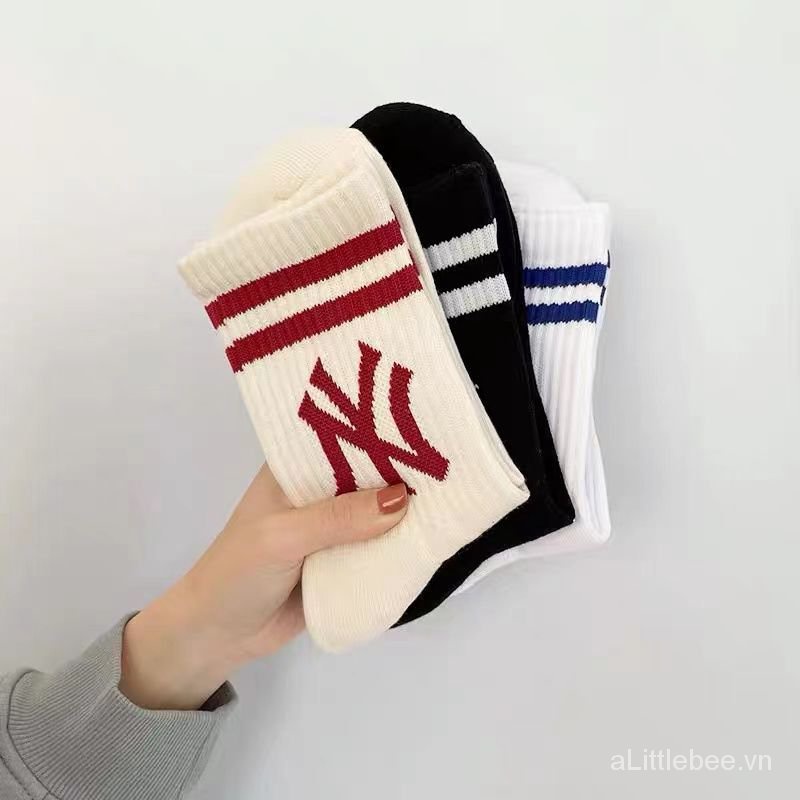 Vớ thể thao bằng cotton dày cổ cao đến đầu gối in chữ phong cách Hàn Quốc dễ phối đồ cho nam và nữ 3Mlw