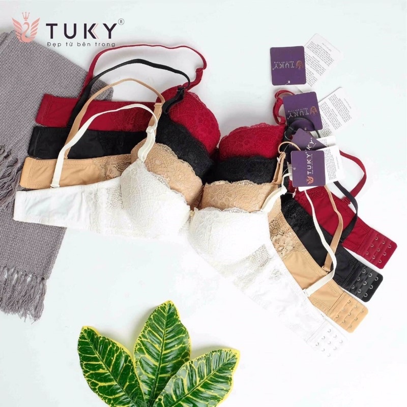 (Ảnh thật) Áo ngực TUKY 6161 xéo góc, mút dầy, quả ren, lưng phối ren, lưng 3 móc