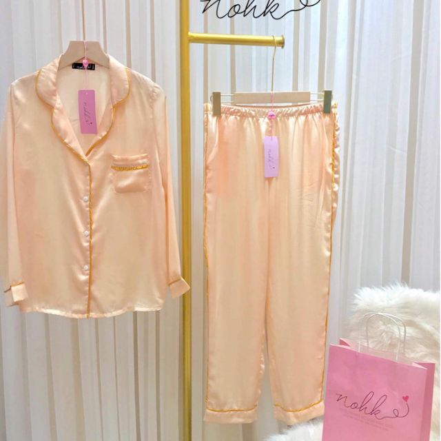 Bộ ngủ Lụa trơn Be dài tay - NOHK