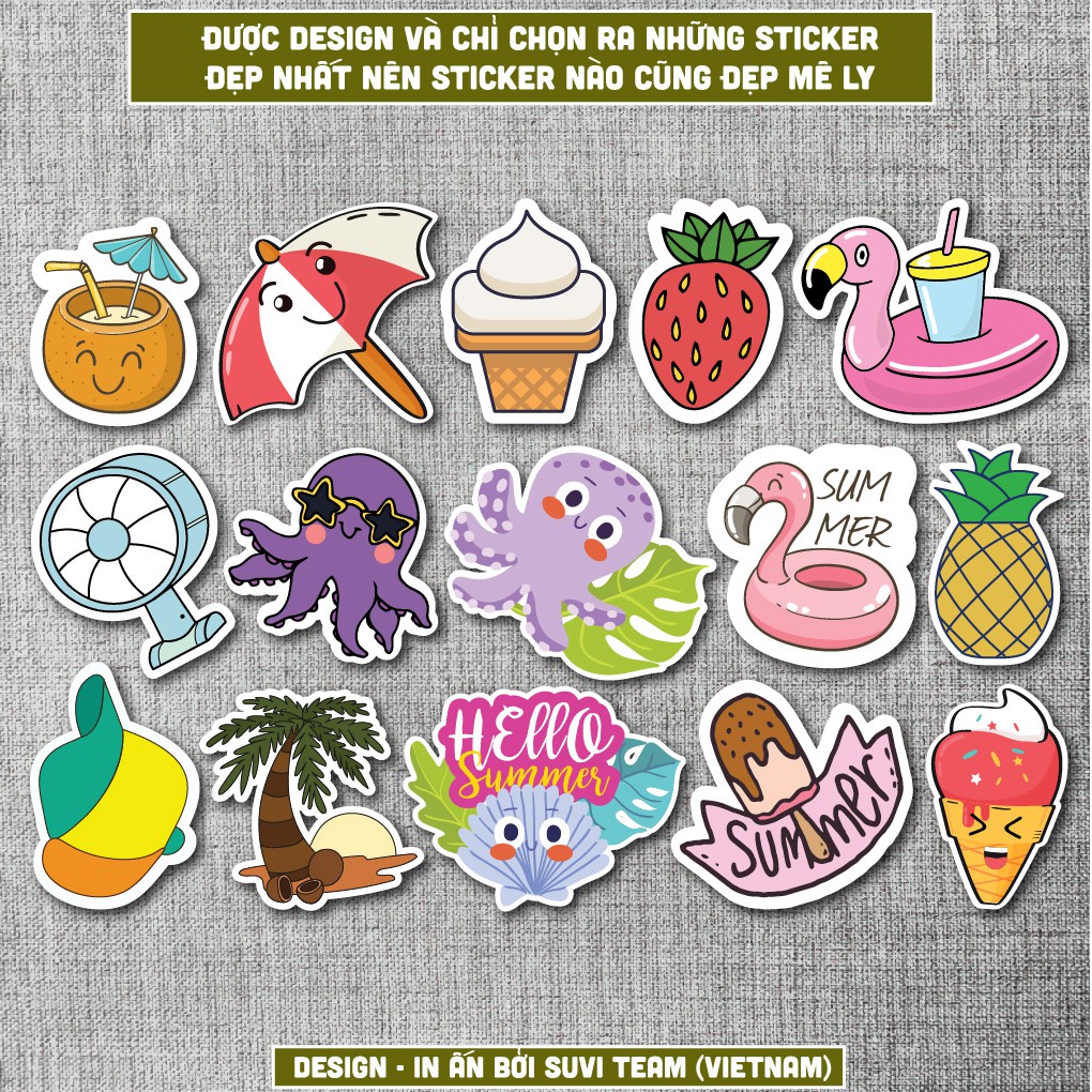 50 Sticker dán Summer Set 2 chống nước sticker dán nón bảo hiểm, xe, laptop, điện thoại, vali. MSP: T07