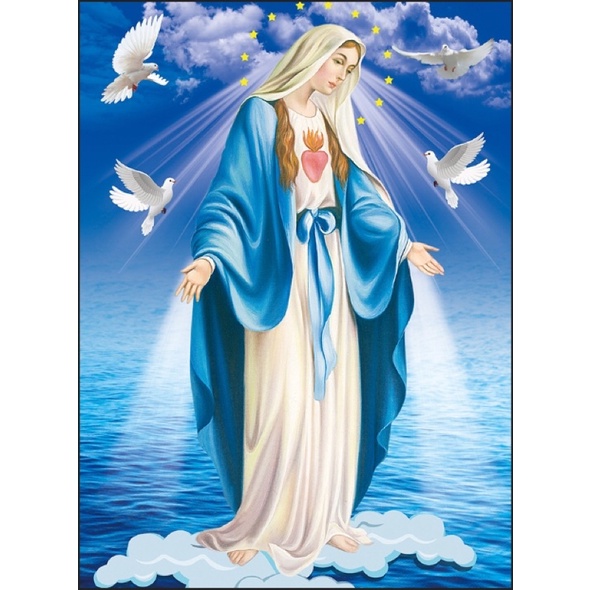 Tranh Đính Đá Đức Mẹ Ban Ơn -KT 38x50 -Tranh Chưa Đính