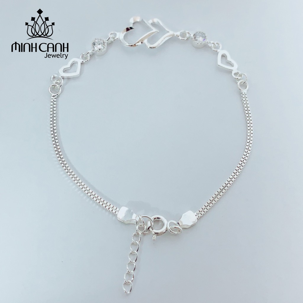 Lắc Tay Bạc Nữ Minh Canh Jewelry - Trái Tim 3D Đá Trắng